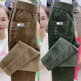 Women Warm Spring Winter Button Pockets Ruffles Vintage Pant