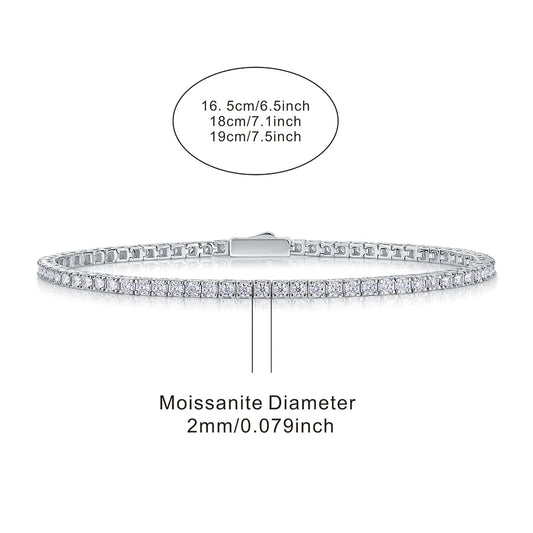 JIUZUAN S925 Sterling Silver Moissanite Tennis Bracelet for Women Simple Row Design Elegant Sparkling Jewelry for Daily Wear