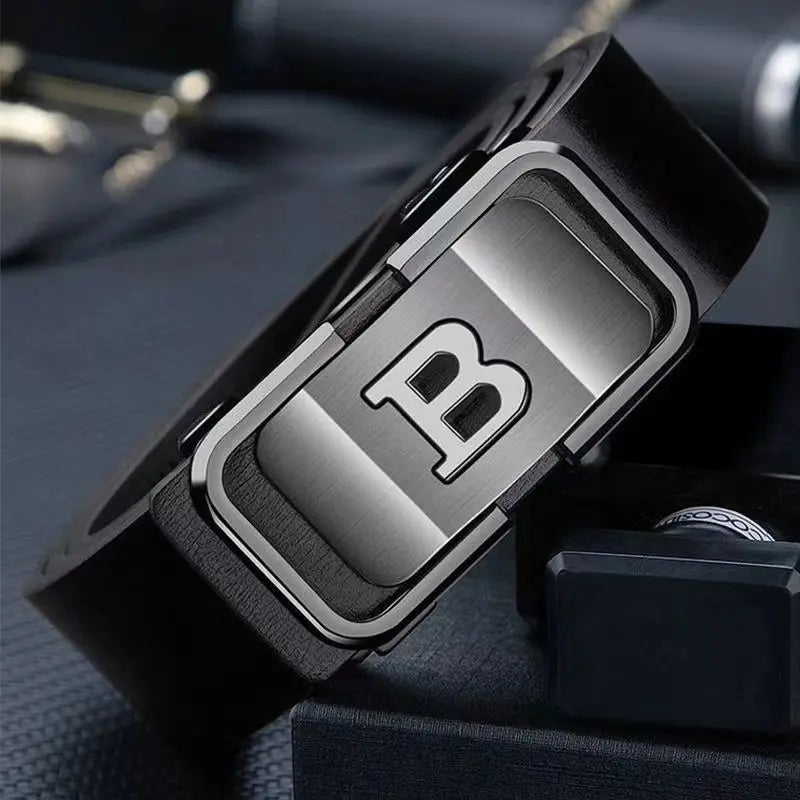 JIFANPAUL New Fashion Men's Belt Toothless Automatic Buckle Belt Alloy Letter Button for Business Fashion High Quality Men'Strap