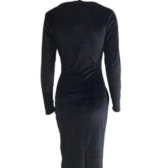 Evening wear Dresses: Long-sleeved mid-length skirt gold velvet nightclub dress