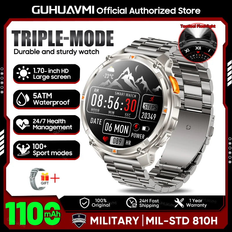 New T-Rex3 1100mAh Large Battery Durable Adult Smart Watch 1.7-inch GPS trackr Compass 5ATM Waterproof BT Call Sports Smartwatch