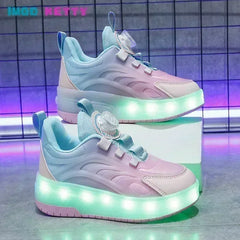 Children's Kids Boys Girls USB Charging Glowing Casual Sneakers Led Light Wheels