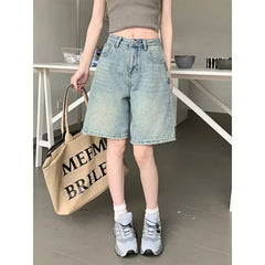 Blue Women's Shorts Jeans High Waist Straight Pants TIKTOK Streetwear Y2K 90s