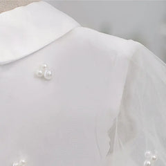 Fashion Baby Girl Princess Pearl Dress Puff Sleeve Infant Toddler Child White Vestido