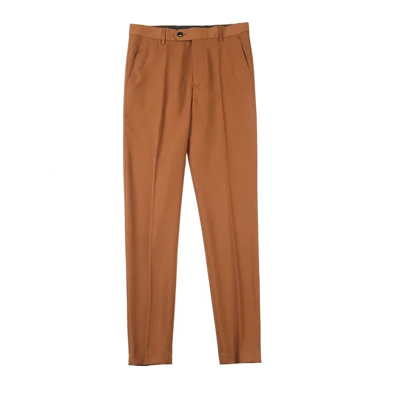 Men British Style Suits Pants Male Solid High Waist Trousers Formal Slim Fit