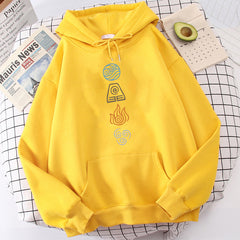 Avatar The Last Airbender Hoodie Water Air Fire Earth Four Elements Print Black Anime