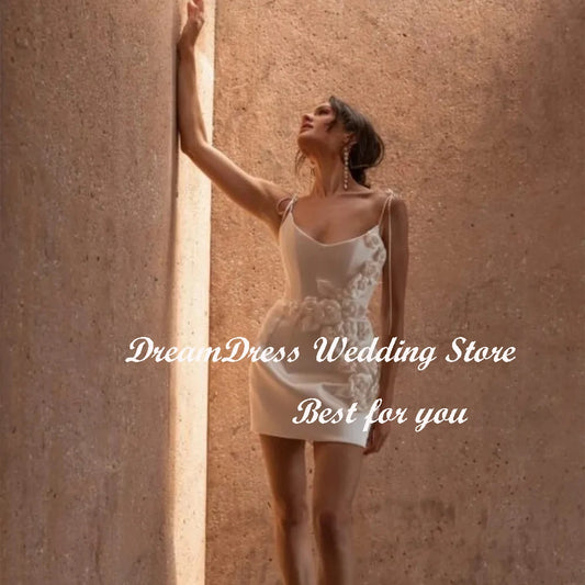 White Bridesmaid Dresses: A Line Wedding Second Dress 3D Flowers Satin Backless