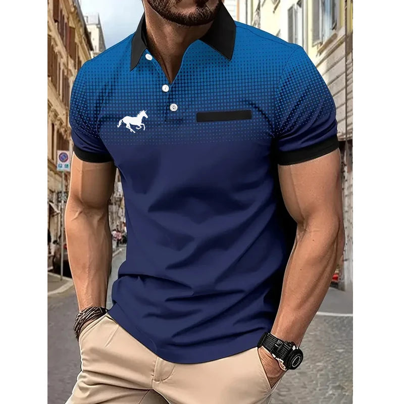 Men Summer Fashion Slim Fit Sport Short Sleeve 100% Polyester Polo Shirt Fake Pocket Decoration Casual Sport Golf Polo Shirt