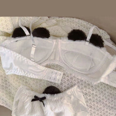 Womens Anime Cartoon Panda Plush Bra and Panty Set without Underwire Furry