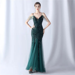 Homecoming Dresses: Women's Mermaid V Neck Sequin Party Maxi Dress