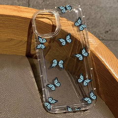 Cartoon White Butterfly Clear Case For iPhone 16 15 14 13 12 Mini 11 Pro Max X XR XS 7 8 Plus SE2 Soft Cover With Air Cushion