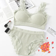 Lace Underwear Set Padded Bra Set Without Steel Ring Solid Women's