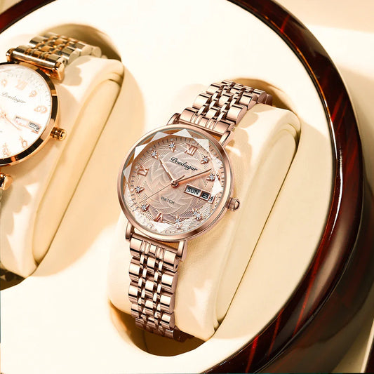 POEDAGAR Elegant Luxury Women Watch Waterproof Luminous Date Week Ladies Watches Fashion Stainless Steel Quartz Woman Wristwatch