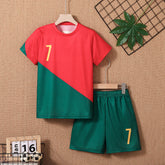 2025 Youth and Children Red and Green Splicing Color No. 7 Legend Quick-drying Sports Football Suit Set