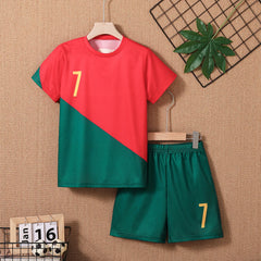 2025 Youth and Children Red and Green Splicing Color No. 7 Legend Quick-drying Sports Football Suit Set