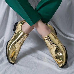 Male Golden Luxury Business Oxford Shoes Men Height Increase Patent Leather