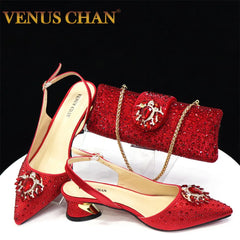 Matching Shoes and Bags: Red Color Pointed Top Ladies Shoes Matching Bag Set