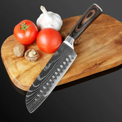 Professional Damascus Kitchen Knives Japanese Santoku Cleaver Slicing Knife Stainless