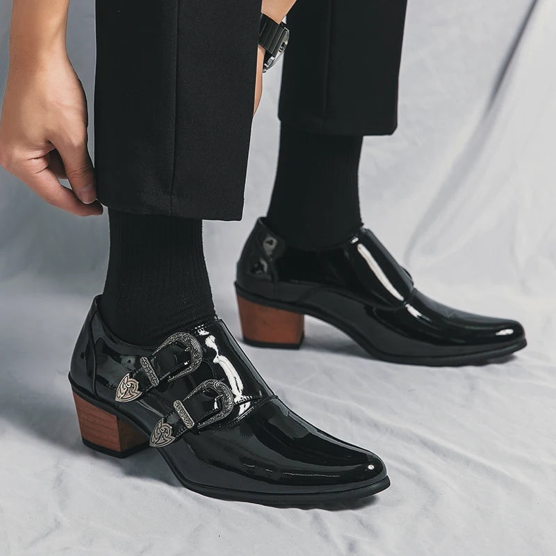 Men Formal Dress Shoes Patent Leather High Heel Shoes Luxury Wedding
