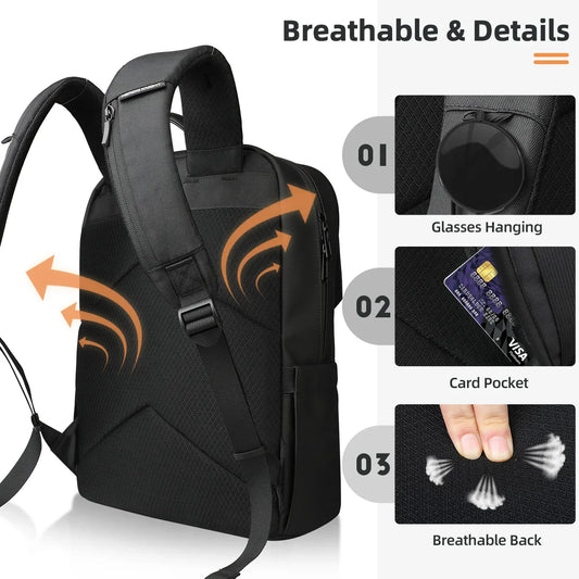 HK Stylish Business Backpack for Men Waterproof 15.6 inch Flap Laptop Backpack Multiple Pockets Casual Daypack for Work School