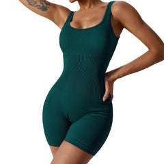 Women's Yoga Rompers One Piece Tummy Control Seamless Ribbed Jumpsuit Padded