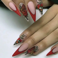 Long Almond Fake Nails Detachable French Ballet Halloween False Nails nail art Full Cover