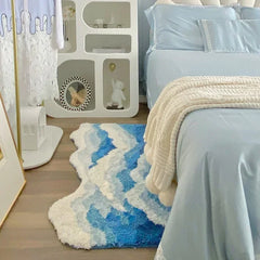Creative Wave Rug High-Quality Flocking Anti Slip Carpet for Bathroom Ocean Tufted