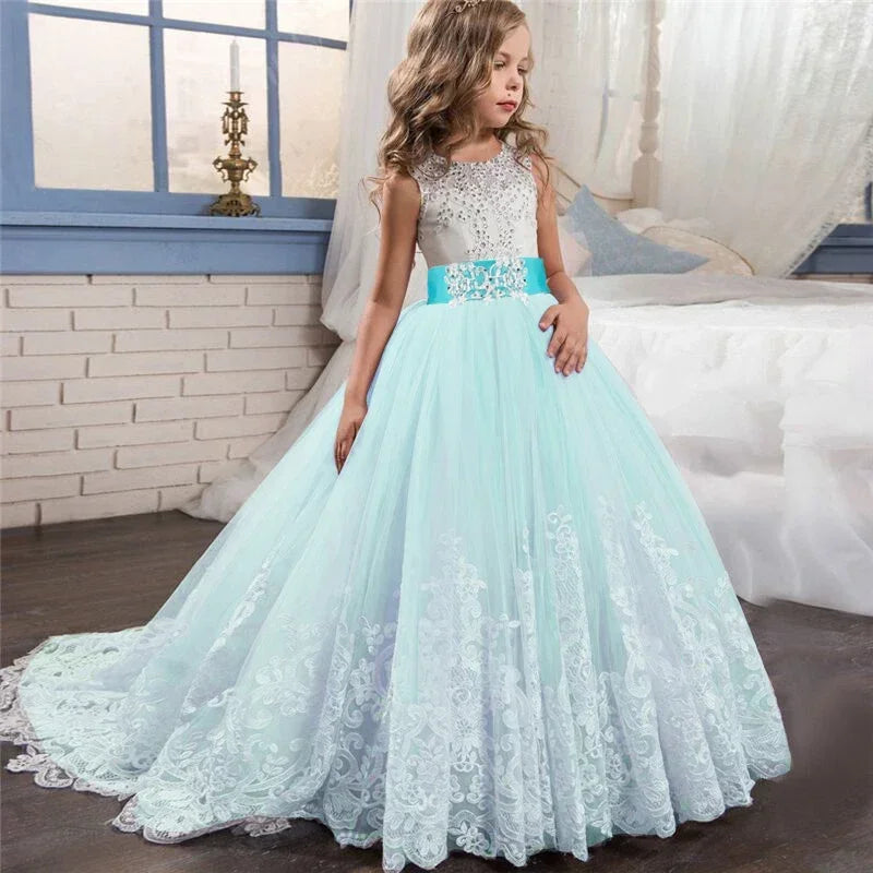 12 14 Yrs Teen Girls Party Long Dress Children's Wedding Pageant Performance Formal Gown Red Christmas Elegant Dress for Girls