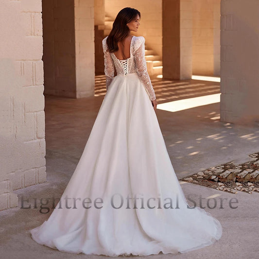 White Bridesmaid Dresses: A-Line Wedding Dresses Long Sleeve Bridal Dress Elegant