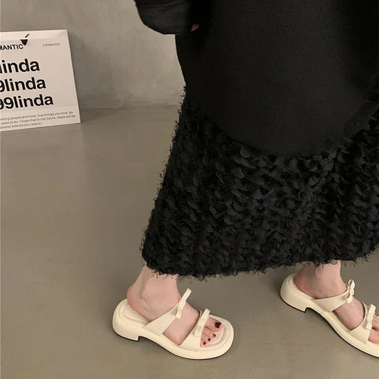 Woman Slippers Fashion Open Toe Low Heel Silvery Ladies Comfort Beach Shoes