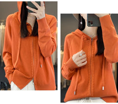 autumn and winter hooded cardigan women's knitted top loose sweater casual