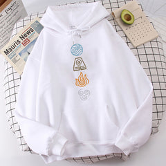 Avatar The Last Airbender Hoodie Water Air Fire Earth Four Elements Print Black Anime