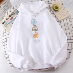 Avatar The Last Airbender Hoodie Water Air Fire Earth Four Elements Print Black Anime