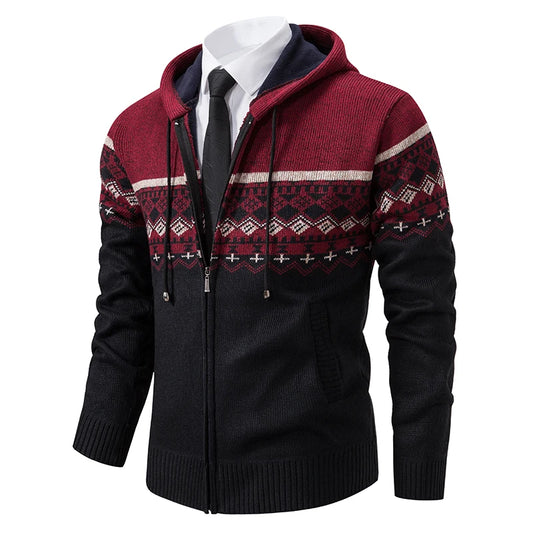 Mens Cardigan Korean Knit Coats with Hooded Vintage Sweater Men Woolen