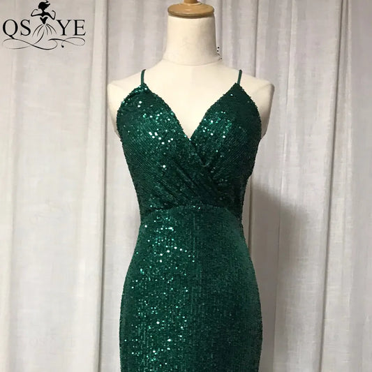 Evening wear Dresses: Shoulder Straps Prom Gown Sequin Long Party Dress