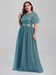 Homecoming Dresses: Women's Plus Size Mesh A-Line Sequin Embroidery Evening Dress