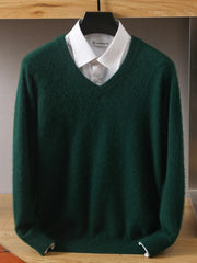 Men's 100% Mink Cashmere Sweater V-Neck Pullovers Knit Large Size Winter