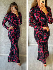 Homecoming Dresses: Full Sleeve Sequined Flowers Cocktail Prom Gown