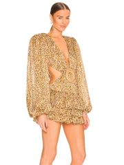 Formal attire Dresses: Women Long Sleeve Hollow Out Floral Pleated Mini