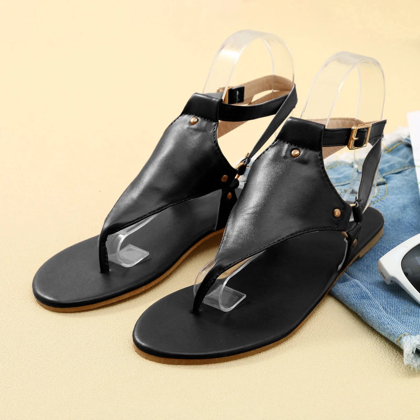Sandals Open Buckle Beach Flops Ladies Shoes Flip Sandals Women‘s Strap Flat Toe
