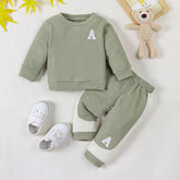Autumn and winter baby boy cute fashion sports style A-line embroidery design long sleeved round neck top and pants set