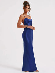 Formal attire Dresses: Strap Bodycon Satin Dress With Open Back Lace Up Female