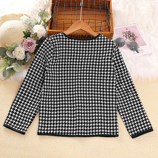 Jacket For Girls 8-12 Years Girls' Black Plaid Long-Sleeved Coat Stylish Girls