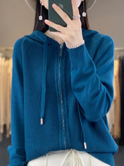 autumn and winter hooded cardigan women's knitted top loose sweater casual