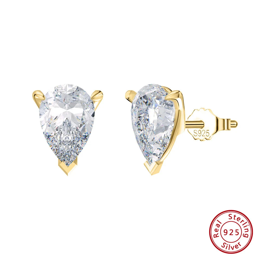 ORSA JEWELS 925 Sterling Silver Stud Earrings with Water Drop Cut Zirconia Stone, Elegant and Timeless Jewelry for Women LZE02