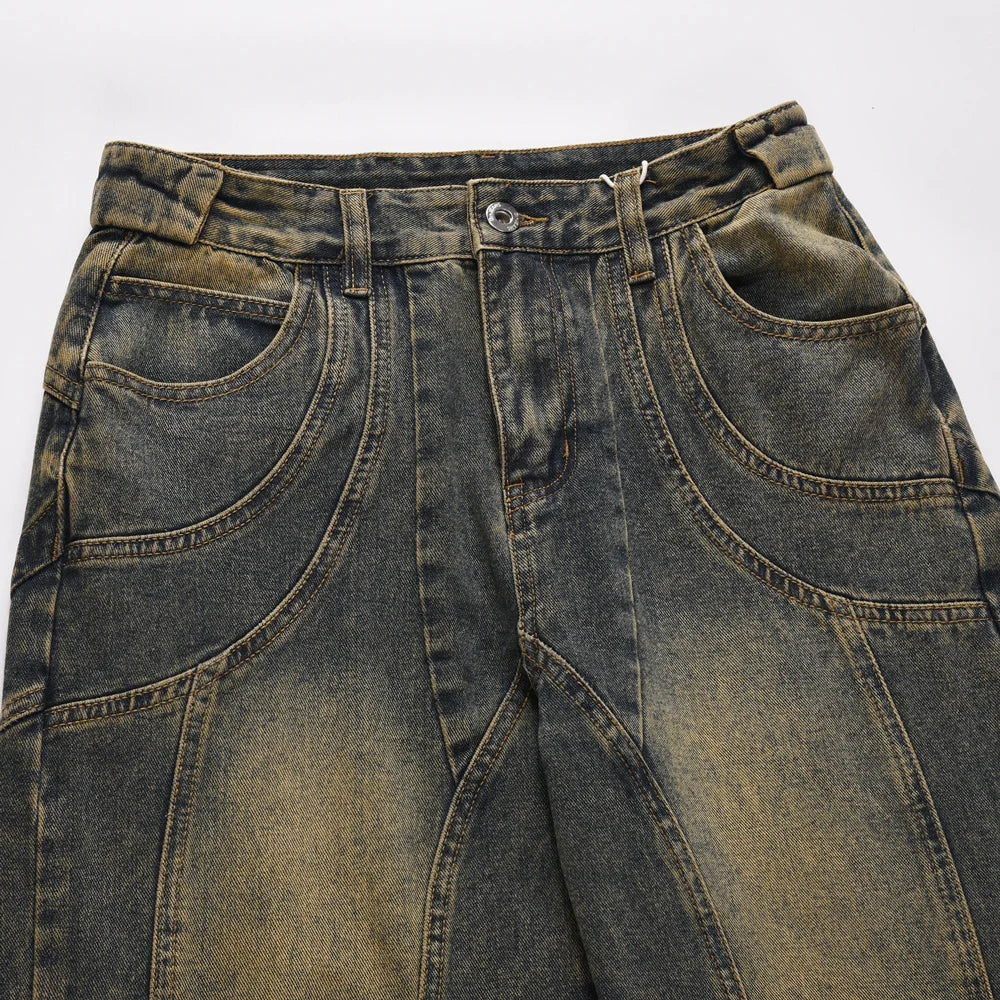 Vintage Flared Jeans Men Wide Leg Baggy Trousers Autumn Streetwear
