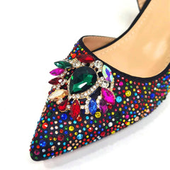 Matching Shoes and Bags: Pointed Toe Crystal Design Thin Heel Ladies Shoes