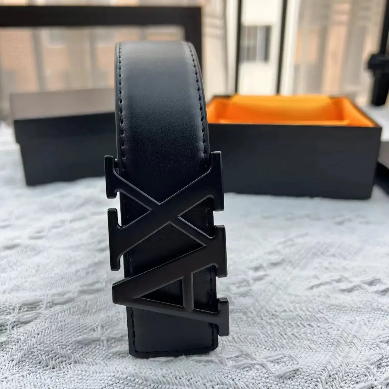 2026 Men's High Quality Belt 3.5cm Waistband with Letter AX Buckle Fashionable PU Leather Simple & Versatile Daily Accessory