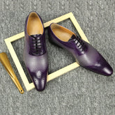 Pure Leather Mens Shoes Purple Woven Pattern Printing Oxford Brogues Dress Shoes