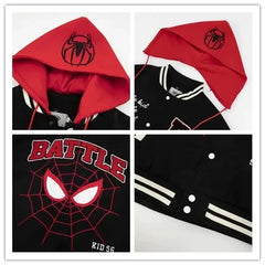 Jackets Men Embroidery Baseball Jacket removable Hat Spliced PU Leather